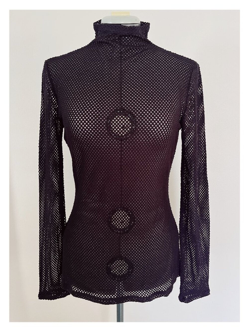 NWT BCBG Max Azria Sz M Ashlynd Mesh Turtleneck Top Black